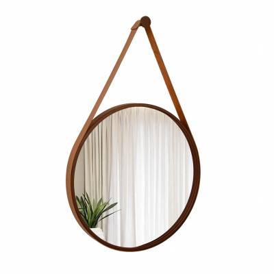 Espelho Decorativo Adnet 40cm Aço Corten com Alça Caramelo 